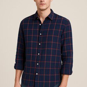 Mens Pure Linen Urban Research Shirt Large Blue Plaid Grid Button Up